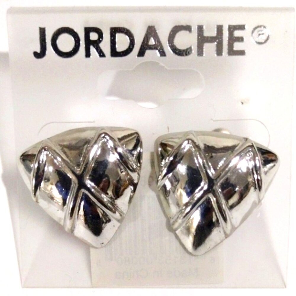✨  Jordache Silver tone Quilted Triangle Shape Post Earrings - Bold & Elegant